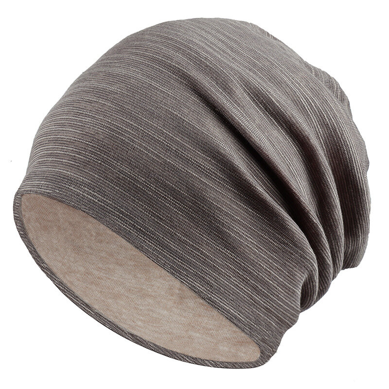 Beanie Bergaris untuk Pria Wanita Topi Tengkorak Ringan Tipis Tebal Panjang Topi Beanie Sorban Topi Headwrap Warna Polos Topi Tengkorak Beanie