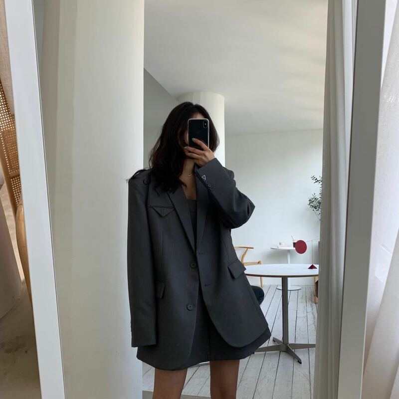 RZIV Spring and autumn high quality stylish women's solid color oversize big loose blazer coat