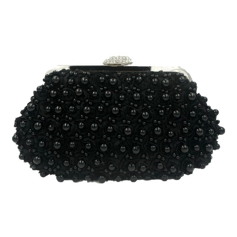 Bolsos de mano nupciales con perlas brillantes, accesorios de fiesta de noche blancos y negros, bolso de boda de moda de 20 cm para mujer