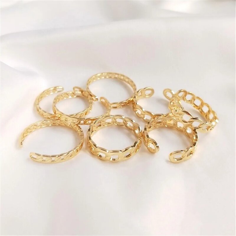 Pierścień z pozłacane łańcuchem 14K pierścień blokujący żeński w przypływie do ręcznych pierścieni z otwartym pierścieniem