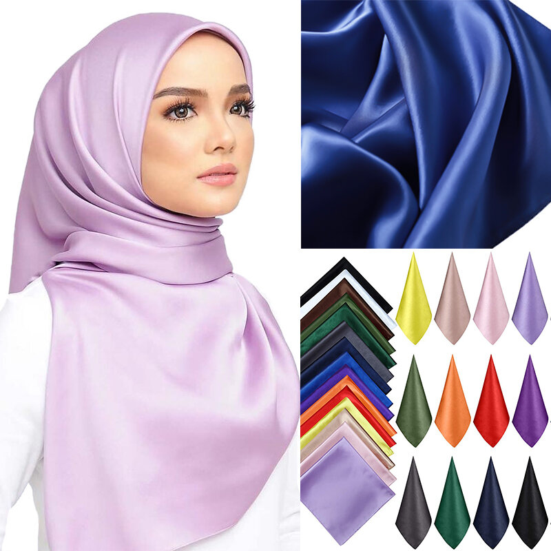 عالية الجودة 90*90 سنتيمتر وشاح الحرير مربع الإناث شالات عادي والتفاف مكتب سيدة الشعر الرقبة Foulard الهند الحجاب مسلم صوفية