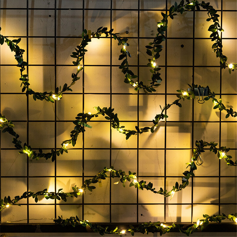 2/3/5/10M 작은 녹색 잎 화환 LED 구리 와이어 요정 문자열 조명 크리스마스 파티 신년 웨딩 홀리데이 장식