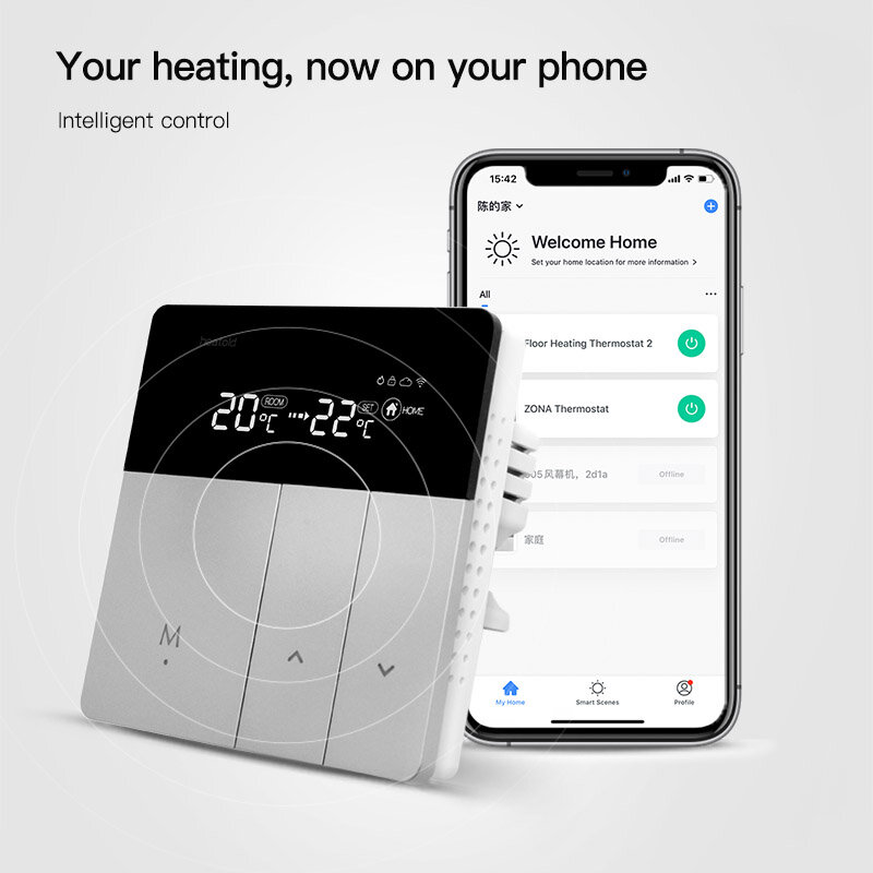 Thermostat WiFi intelligent avec cassette, régulateur de température pour l'eau, le sol électrique, le gaz, le bomicrophone, le contrôle du chauffage par boîte