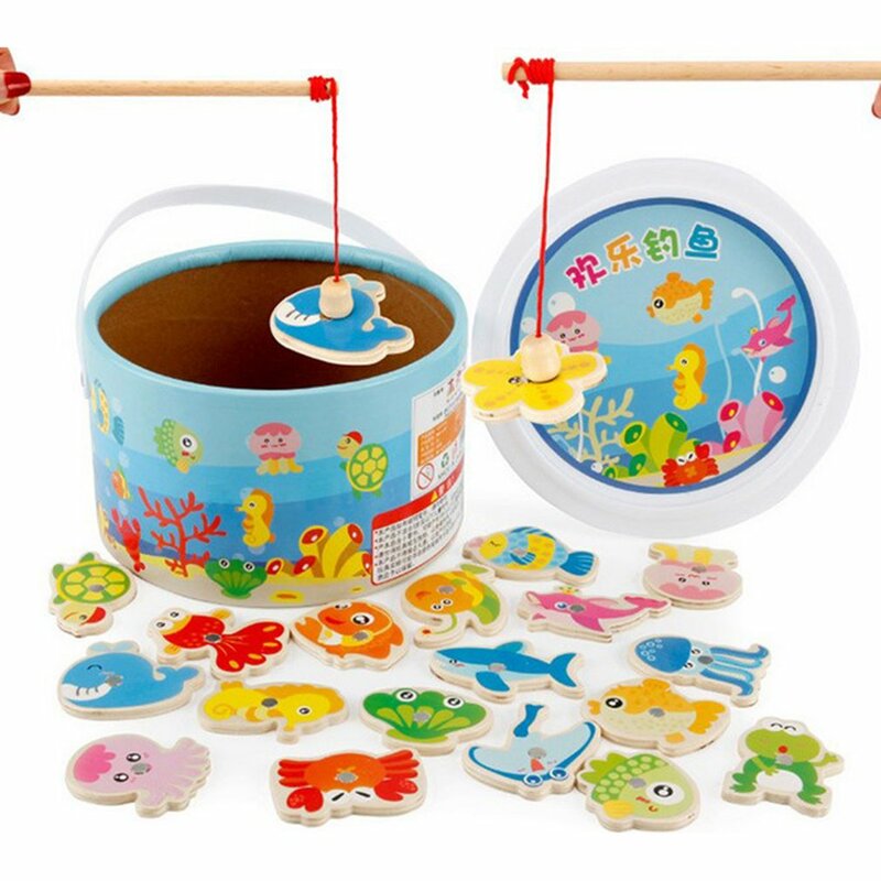 Conjunto de brinquedo de pesca magnética de madeira criativa aprendizagem educação jogo montessori educacional ao ar livre brinquedos para crianças