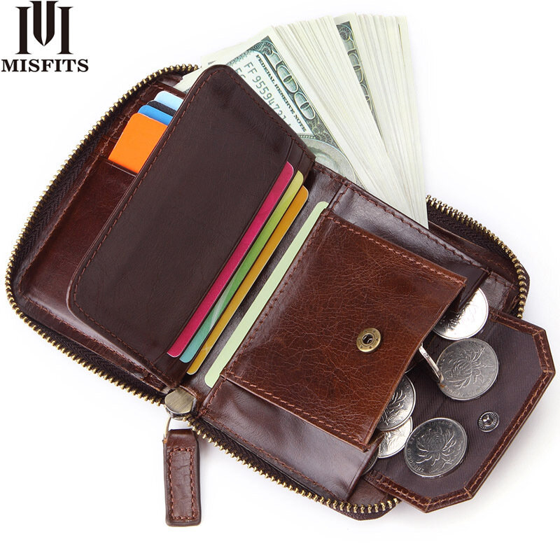 ミスフィッツ2020牛革メンズショート財布ブランドファッション財布ジッパートップ品質とコインポケットミニクラッチバッグ送料無料
