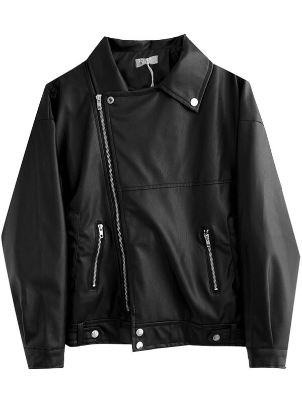 女性の冬のジャケット,短い黒の革のジャケット,不規則なジッパー付きのジャケット,春秋
