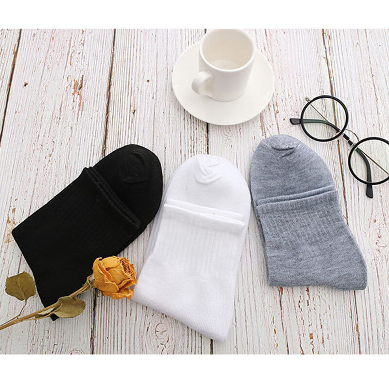 Calcetines tobilleros de algodón para hombre y mujer, medias cortas de alta calidad, Color negro, blanco y gris, 10 unidades/5 pares