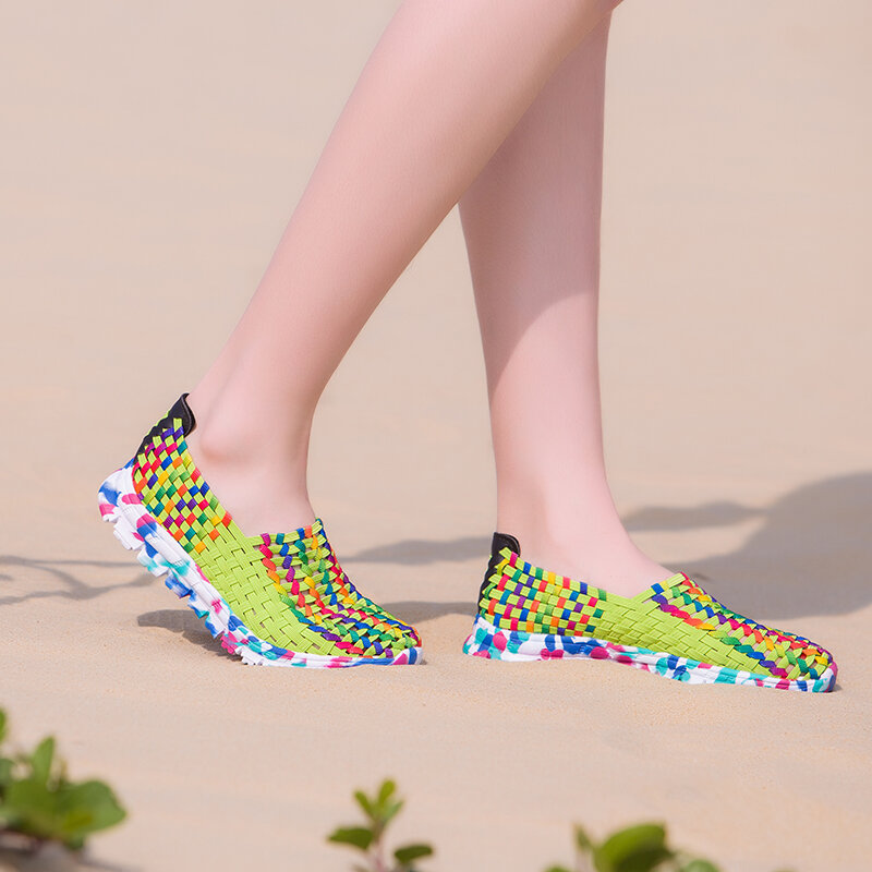 STRONGSHEN-zapatos informales de verano para mujer, mocasines planos transpirables tejidos para caminar, hechos a mano