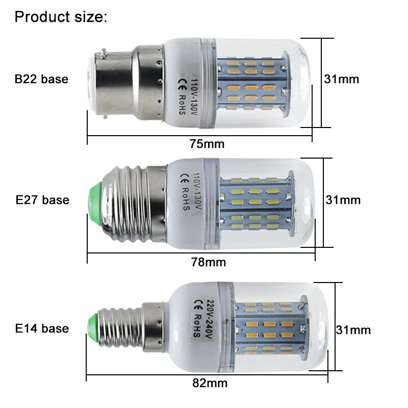Bombilla Led E27 E14 B22, atenuador de iluminación, 110v, 220v, foco de maíz, vela de atenuación, 5W, Smd 4014, 45Led, reemplazo de lámpara halógena