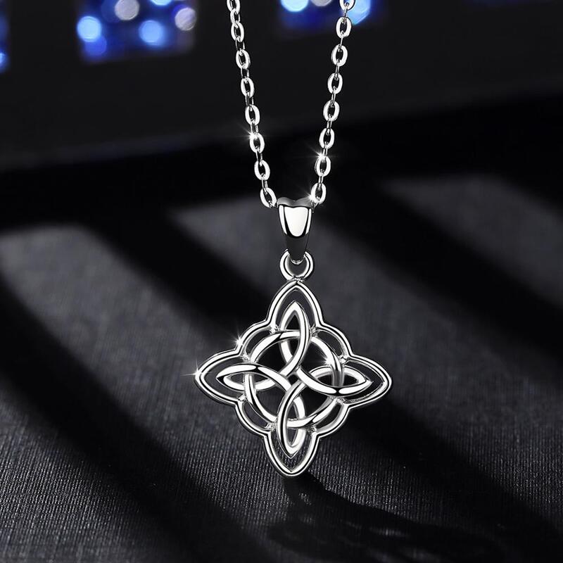 Eudora Sterling Silver Good Luck Irish Celtic Knot Pendant Necklace with Gift Box Fashion Women Jewelry Silver Knot Charm CYD200