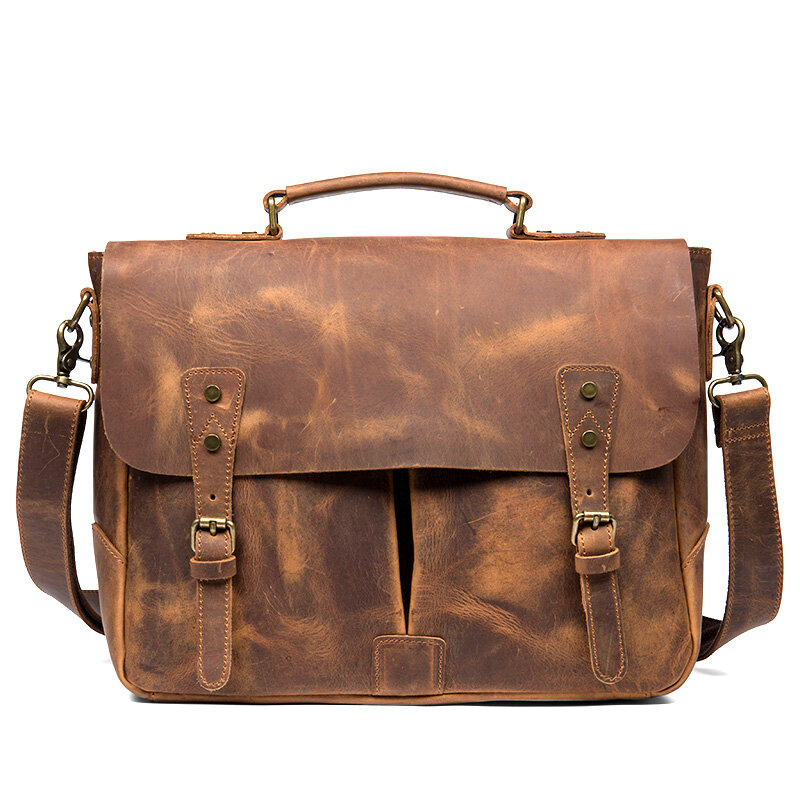 Мужская кожаная сумка в стиле ретро, повседневный деловой портфель из воловьей кожи Crazy Horse, винтажная сумка-мессенджер через плечо