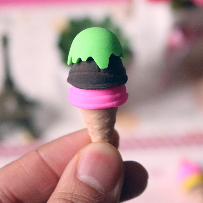 1pc Creative Cartoon Ice Cream Cone Eraser Eraser Student Stationery Supplies Wholesale