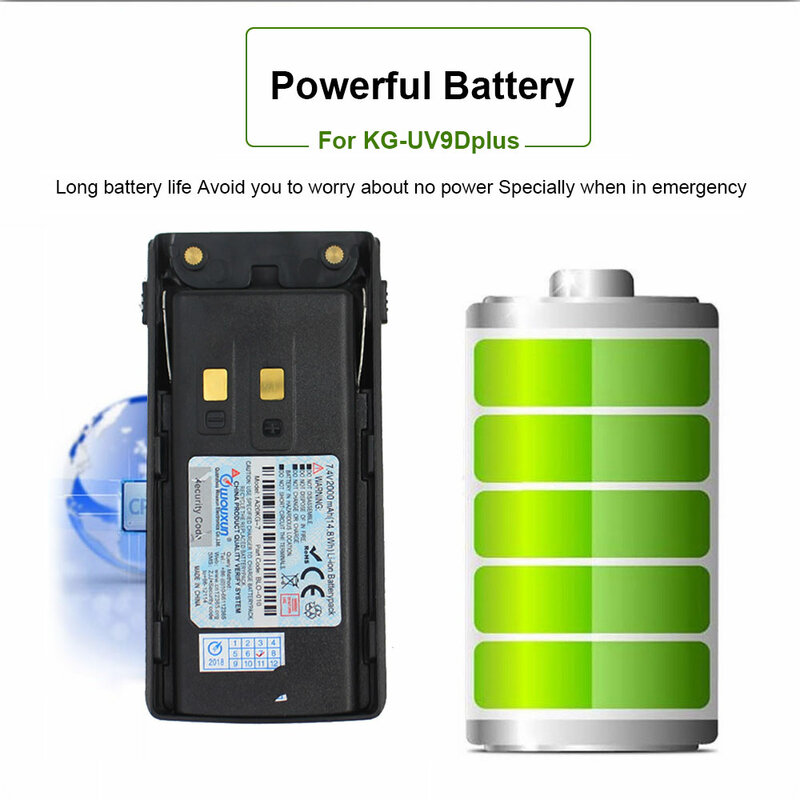 Baterai Li Ion Asli Wouxun 7.4V 2000MAh 3200MAh untuk KG-UV9D Plus Walkie Talkie