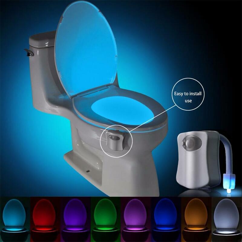 Veilleuse de siège de toilette étanche à capteur de mouvement PIR intelligent, lampe de nuit pour cuvette de toilette, LED Shoaria, 8 couleurs