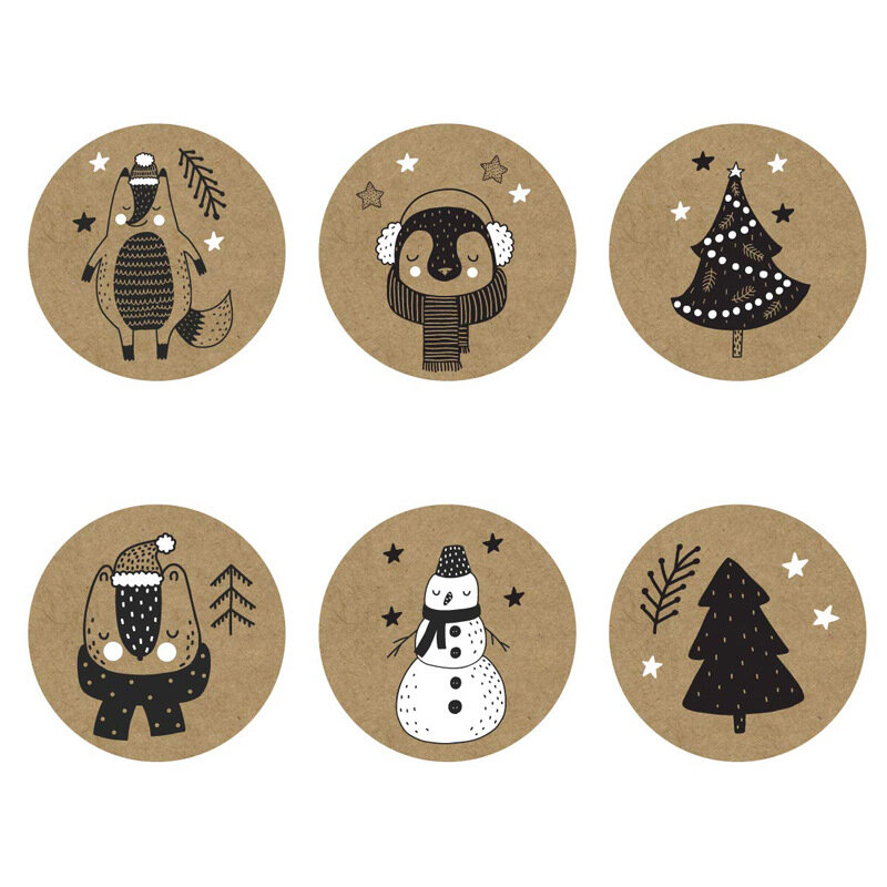 Etiquetas de sello con temática navideña, 6 diseños, 1 pulgada, pegatinas para regalo DIY, paquete de hornear, sobre, decoración de papelería, 100-500 Uds.