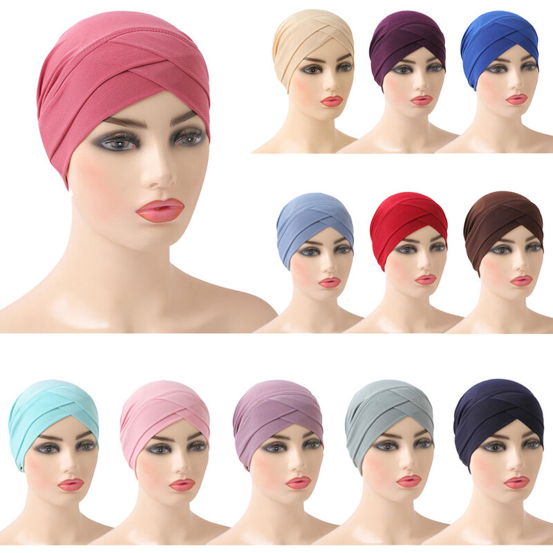 Phụ Nữ Hồi Giáo Hijab Băng Đô Cài Tóc Turban Gọng Màu Chmeo Trai Nón Hồi Giáo Đầu Vắt Khăn Ả Rập Bò Bonnet Tóc Bao Co Giãn khăn Trùm Đầu