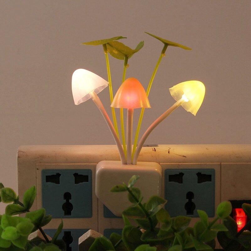 1 pçs eua & ue plug night light indução sonho cogumelo fungo lâmpada led 3 leds cogumelo lâmpada led luzes da noite