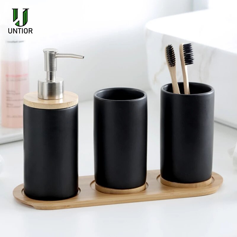 UNTIOR-Juego de accesorios de baño de cerámica, dispensador de jabón de moda, soporte para cepillo de dientes, vaso de cerámica, producto de baño para el hogar, 3 uds.