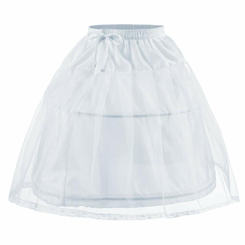 Flower Girls Petticoat com 2 Hoops, Underskirt elástica, Crinolina infantil, Deslizamento completo