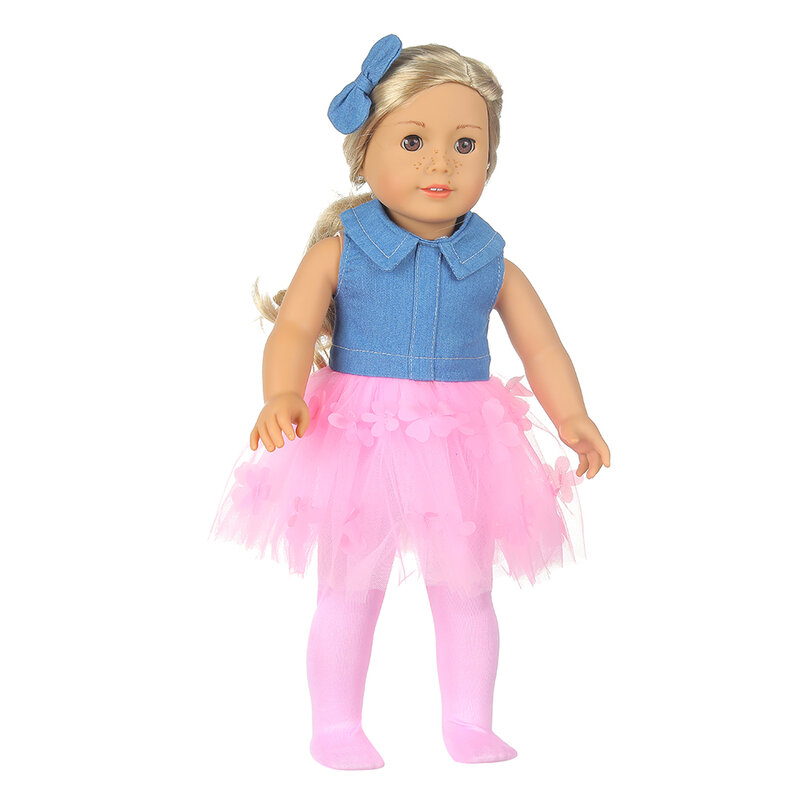 18インチアメリカの人形の服高品質デニムの服セットドレス + パンツスーツフィット43センチメートルベビードール17インチ人形子供のギフト