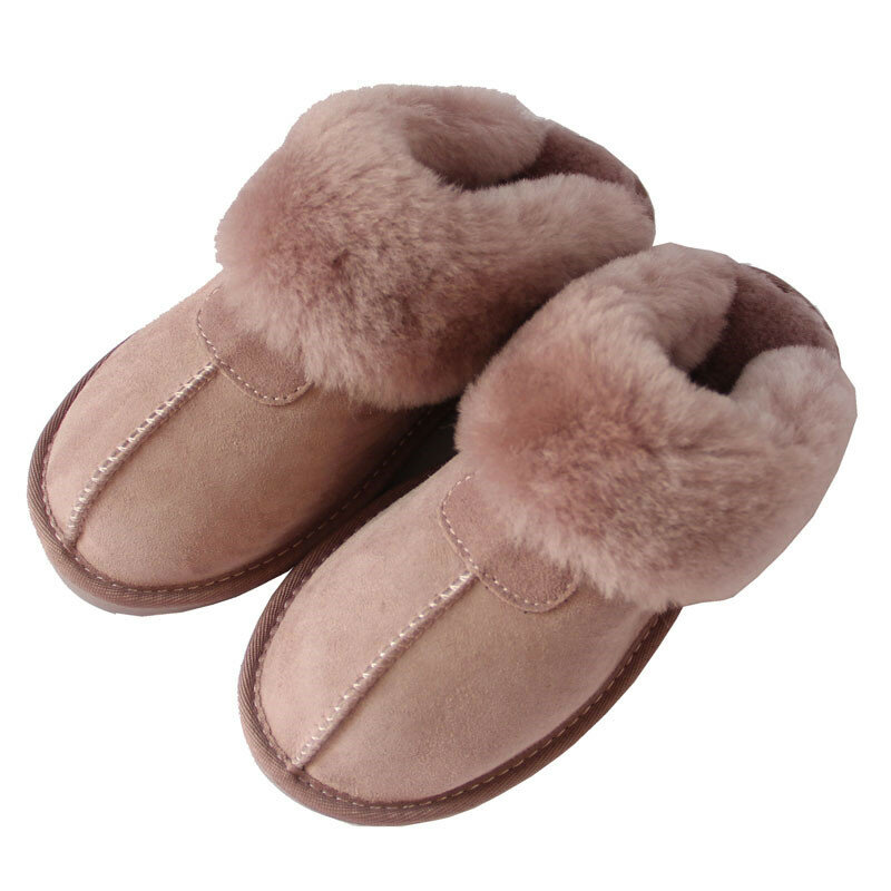 Zapatillas de piel de oveja 2023 Natural para mujer, pantuflas cálidas para interiores, de lana suave, para el hogar, de alta calidad, Invierno