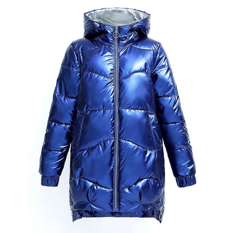 2024 New Winter Jacket Parkas Women Glossy Down Cotton Jacket Hooded Parka Warm Female Cotton Padded Jacket Casual Outwear P988