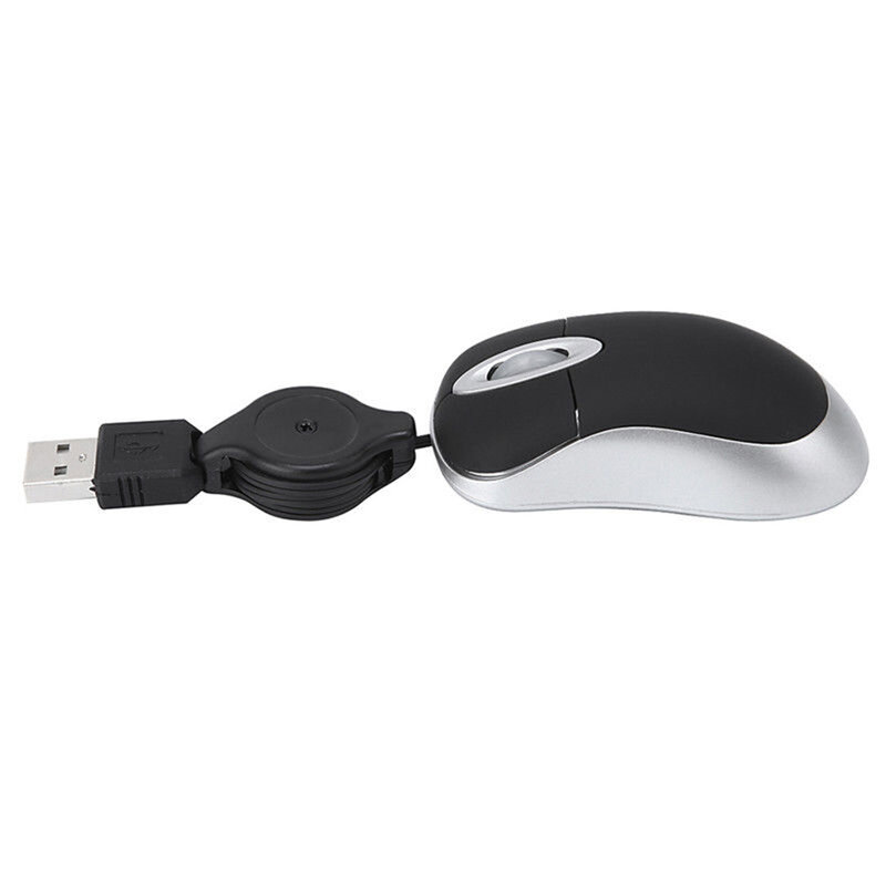 Mini mouse óptico retrátil, portátil, usb, com fio, ergonômico, para casa, escritório, pc, laptop