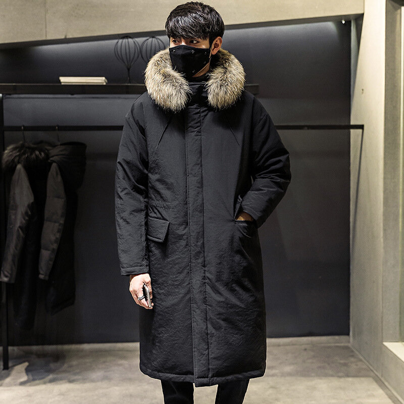 Новинка, брендовая мужская куртка 2021 года, одежда с капюшоном на меху, уличная одежда, пальто на утином пуху, Длинные теплые куртки, зимние куртки YYS895