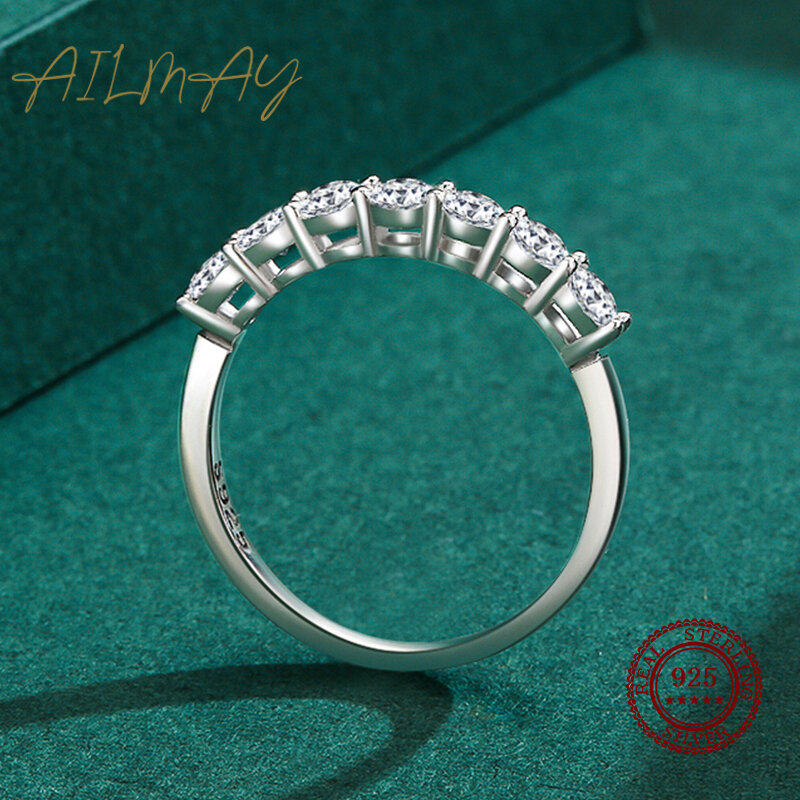 Ailmay-100% 925 스털링 실버 스택 형 라운드 눈부신 큐빅 지르코니아 반지, 여성을 위한 웨딩 약혼 주얼리 선물