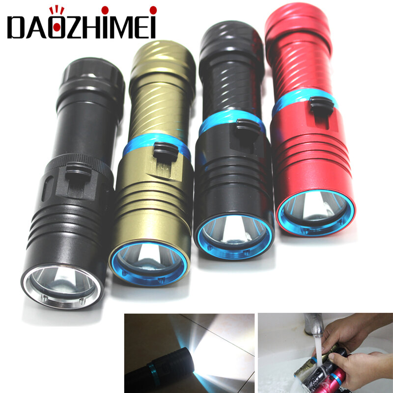IPX8 Waterproof Dive Underwater 200 Meter Professional Diving Flashlight Torches White/Yellow Lamp Dive Light Camping Lanterna