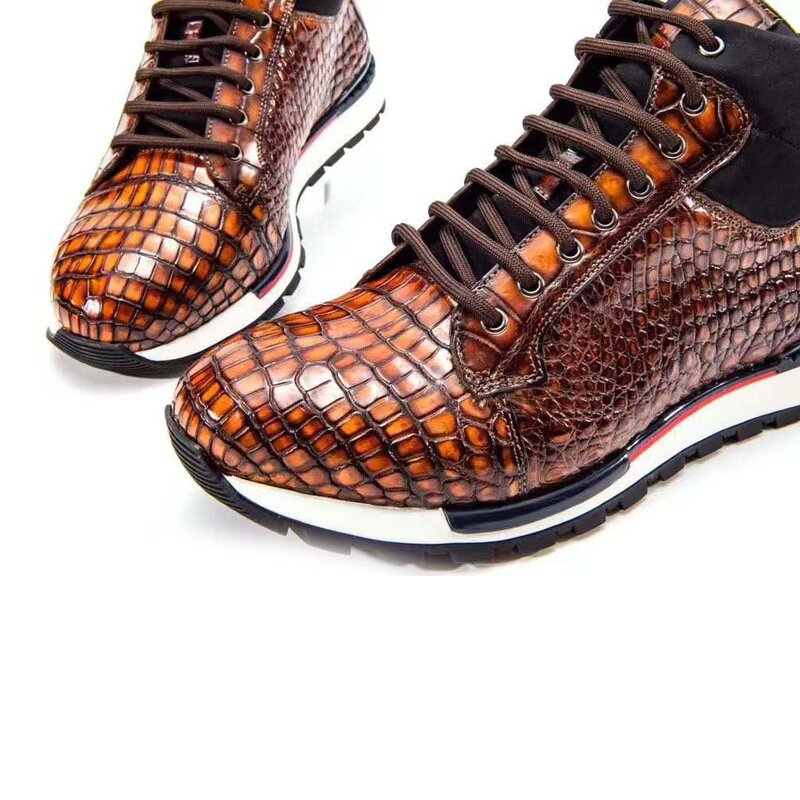 Botas de crocodilo homens sapatos casuais sapatos masculinos de couro de crocodilo sapatos de crocodilo cor marrom cor escova sapatos masculinos