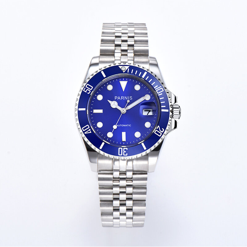 Fashion Parnis 40mm Blue Dial Automatic Mechanical Men's Watch Calendar Men Watches 2020 with box gift man clock zegarki meskie