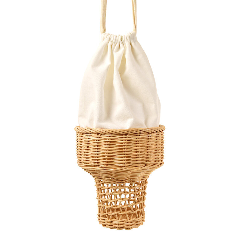 Handmade Ice Cream Straw Bag Cute Weave Ice Cream Shape Rattan Shoulder Beach Bag Purse Clutch Wallet C2635659