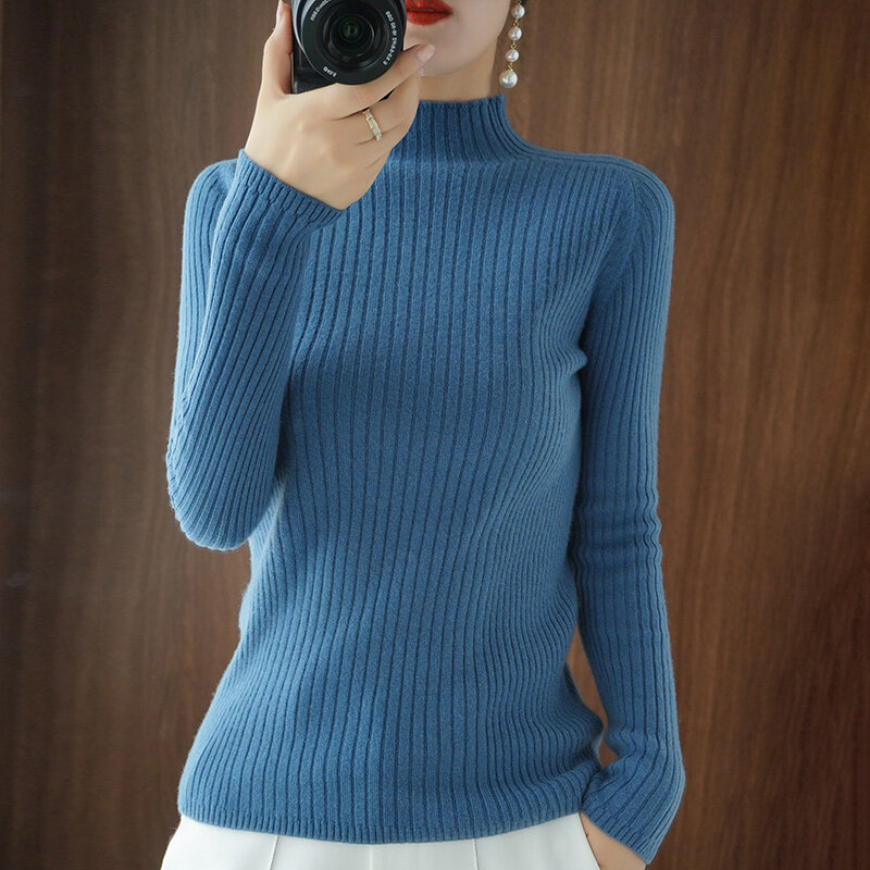 2021 jesienno-zimowa japońska w nowym stylu sweter z półgolfem kobiet gruba długa koszula damska wewnętrzna kurtka wąska z dzianiny sweter