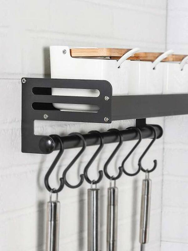 CANBOUN ห้องครัว Rack ติดผนัง Perforation-ฟรีสำหรับใช้ในครัวเรือนอลูมิเนียมเครื่องปรุงรส Rack สีดำจี้เงิน