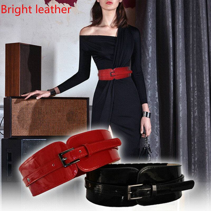 Cinto de couro brilhante para mulheres, couro genuíno, saia versátil, selagem da cintura preta e vermelha, adequado para cintura 65-90cm