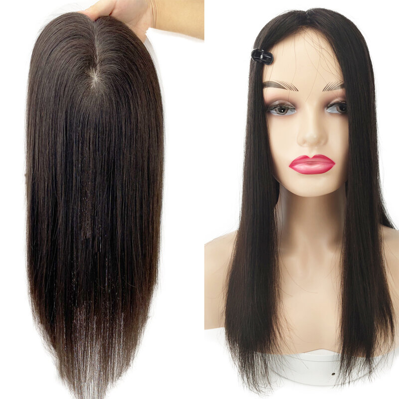 Women's Human Hair Topper Silk Base Straight 12x13cm 15x16cm Virgin Hair Toupee Silk Top Hair Piece Clip In Hair Extension