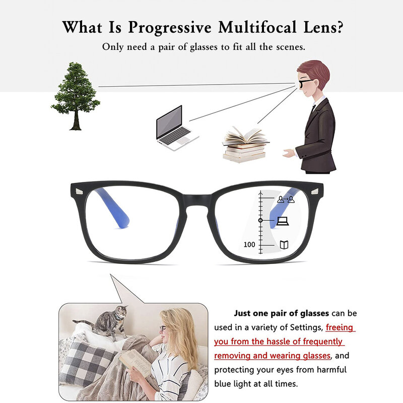 CRIXALIS-gafas de lectura progresivas para hombre y mujer, lentes cuadradas multifocales con dioptrías, antideslumbrantes, para ordenador, UV400