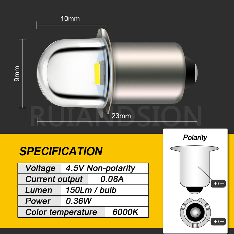RUIANDSION 2 pezzi 2835SMD P13.5S PR2 sostituire la lampadina Kit di conversione a LED per torce elettriche C/D torcia AC 3V 4.5V 6V 12V 18V 6000K 150Lm