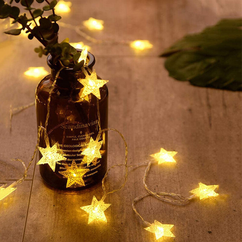 Estrela de natal luz corda cintilação alimentado por bateria 10/20/30/40leds guirlandas de fadas lâmpada para casamento decoração festa em casa dia das bruxas