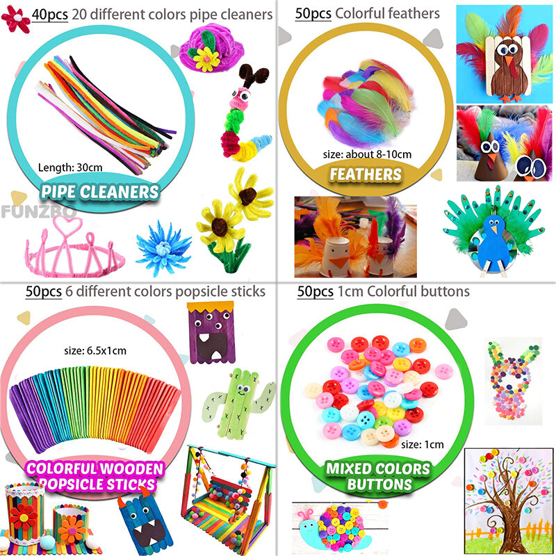 Warna-warni Pipa Pembersih Kerajinan Kit Boneka Es Loli Tongkat Pompom Stiker DIY Perlengkapan Seni Anak-anak Anak-anak Montessori Mainan Pendidikan
