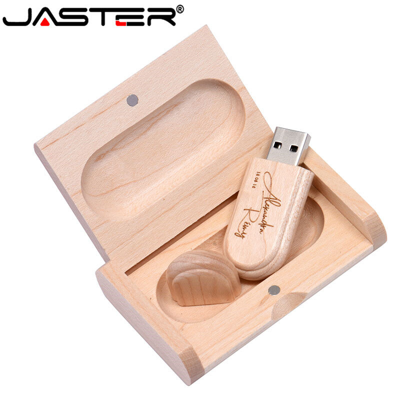 Jaster (logo grátis) pen drive usb de madeira + caixa de memória original criativo 8gb 16gb flash drive pendrive usb em bastão presente de casamento