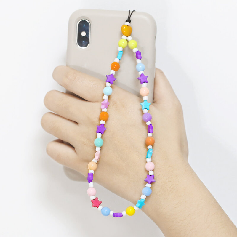 Adorável arco-íris telefone cintas para mulheres meninas macio cerâmica estrela coração frisado cordão acessórios do telefone móvel presentes mpsa013