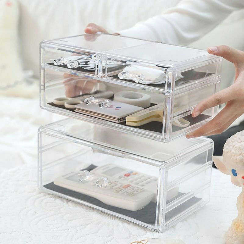 Caja de almacenamiento de cosméticos, organizador de joyería, soporte para bolígrafos, cajón de almacenamiento de papelería, acrílico transparente