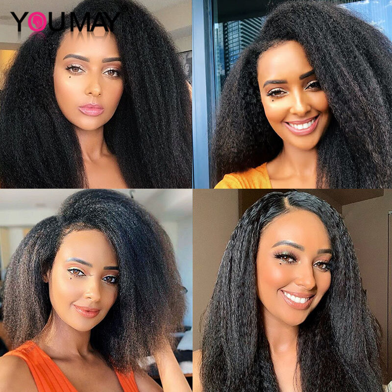 Кудрявые прямые накладные волосы для чернокожих женщин, пряди натуральных волос с микрофиброй, волнистые, объемные, кудрявые, конский хвост YouMay Virgin
