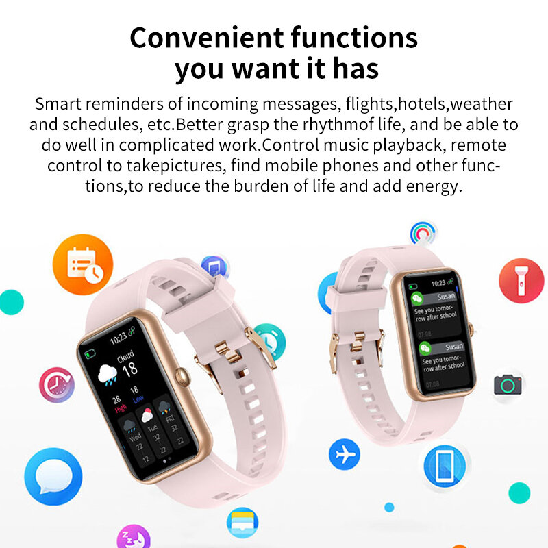Full Touch ผู้หญิงสมาร์ทนาฬิกาสำหรับ Huawei กีฬาฟิตเนสผู้หญิงสมาร์ทสร้อยข้อมือความดันโลหิต Heart Rate IP68 ...