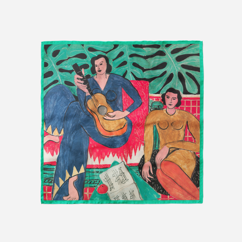 Bufanda de seda de sarga para mujer, pañuelo cuadrado con pintura de música para fiesta, Bandana pequeña, Hijab de seda, diadema, 53CM