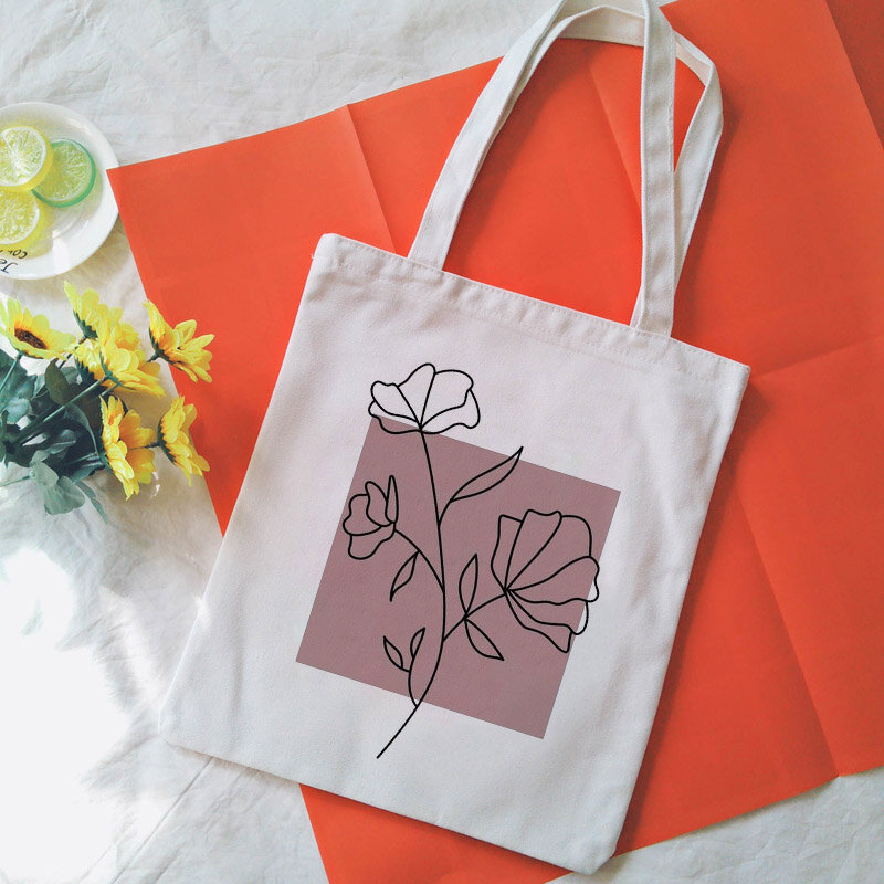 Bolso de lona de arte estético para estudiantes, bolsa de hombro de estilo Harajuku Ulzzang con estampado de plantas y dibujo de líneas estéticas