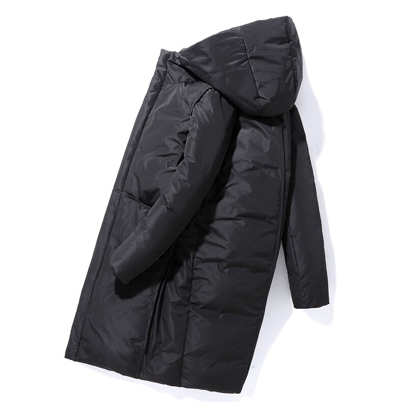 Veste coupe-vent à capuche pour homme, manteau Long, épais et chaud, en duvet de canard blanc, parka noire, collection hiver 2021