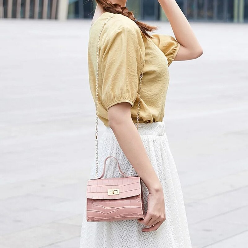 여자 핸드백 스톤 패턴 체인 미니 스퀘어 가방 2020 패션 새로운 품질 PU 가죽 어깨 메신저 가방 # p30